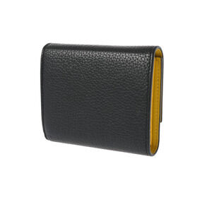 Celine Tri Black Wallet Calfskin Yellow fold